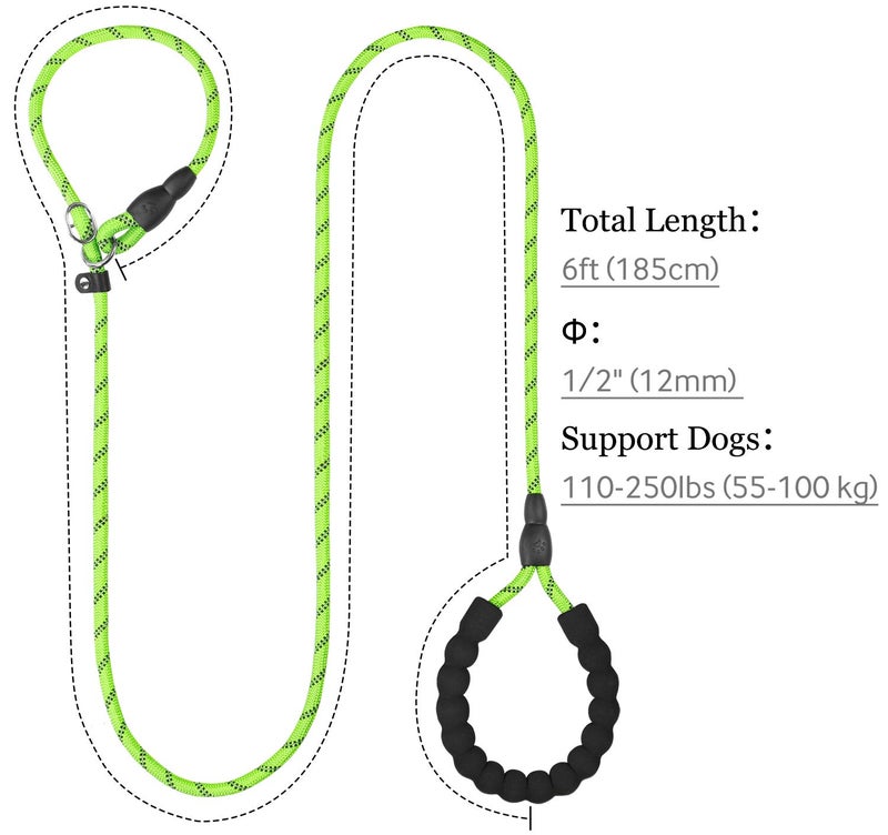 TagME Slip Leads for Dogs, 6 FT Heavy Duty Slip Leash with Padded Handle, Strong Rope No Pull Pet Training Leash for Large Dogs,Green - Image 2